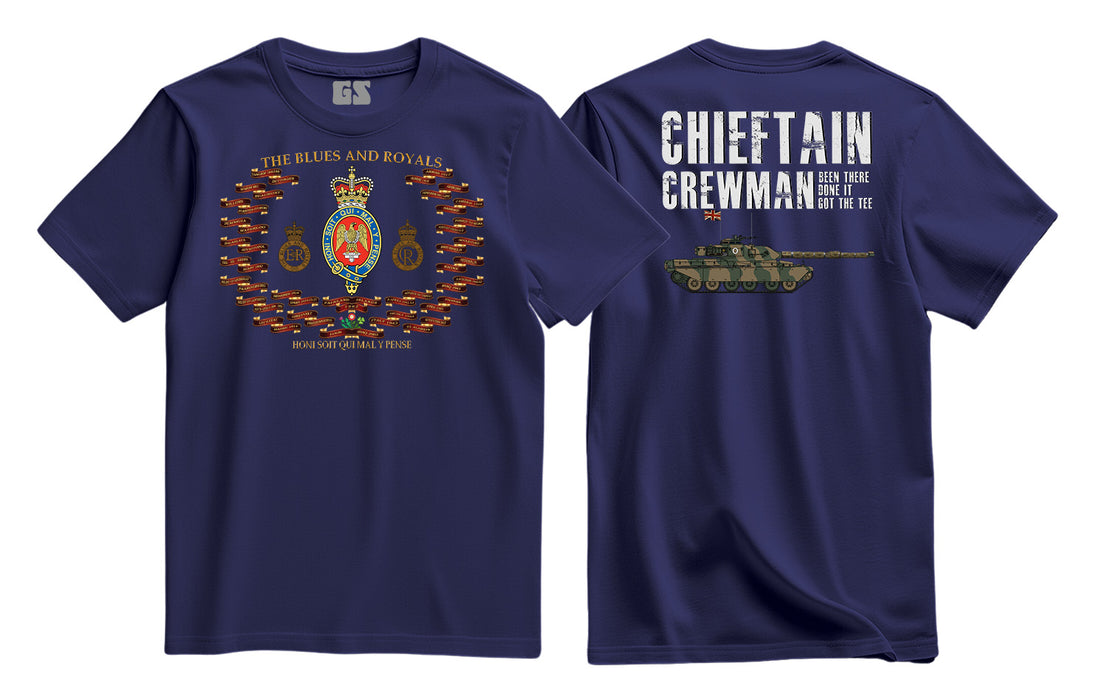 Blues and Royals Battle Hons and Chieftain Crewman Printed T-Shirt