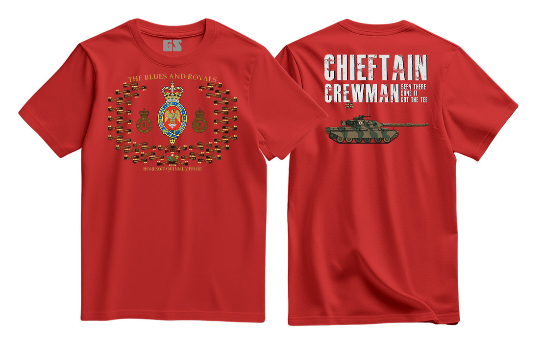 Blues and Royals Battle Hons and Chieftain Crewman Printed T-Shirt