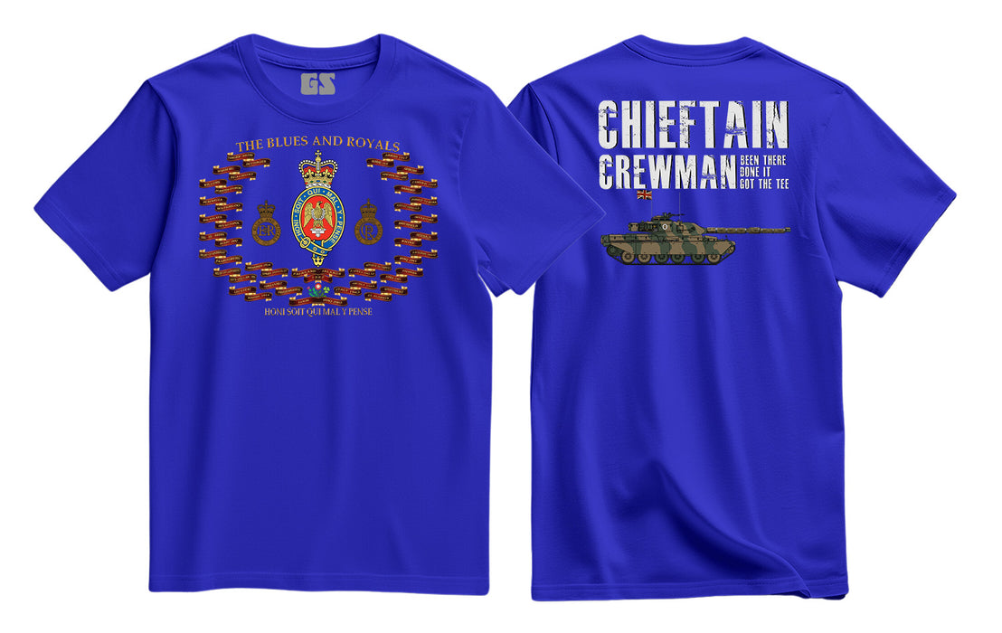 Blues and Royals Battle Hons and Chieftain Crewman Printed T-Shirt