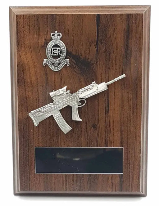 SA80 RIFLE and CAP BADGE Walnut Military Plaque